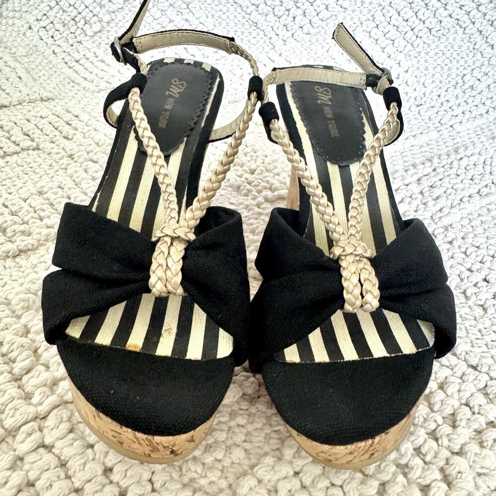 Steve Madden Women's Black Rope Espadrille Cork Wedge Sandal Size 6 Ankle Strap - Picture 3 of 14